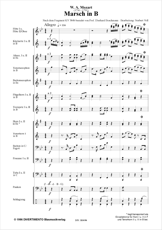 Partitur Mozart Marsch in B